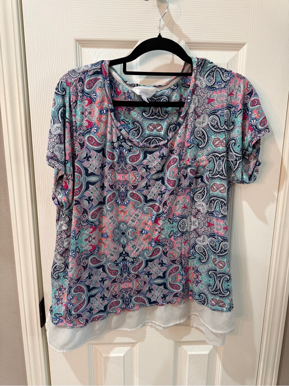 Secret Treasures Blue & Pink Paisley Layered Short Sleeve pajamas Top 2x